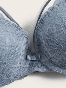 Floral Lace Underwire Bra - Dusty Blue - View 6