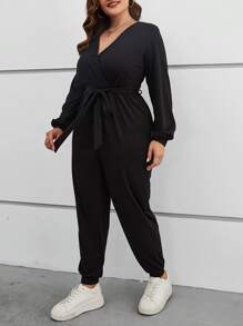 SHEIN Essnce 大碼交疊領腰帶連身褲