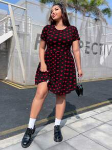 SHEIN EZwear 大碼愛心圖案A字連衣裙 - 彩色 - 查看 5