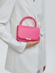 MOTF PREMIUM MINI METAL DECOR FLAP SQUARE BAG - Hot Pink - View 1