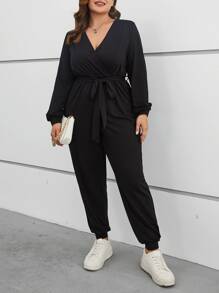 SHEIN Essnce 大碼交疊領腰帶連身褲