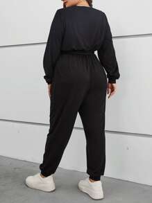 SHEIN Essnce 大碼交疊領腰帶連身褲