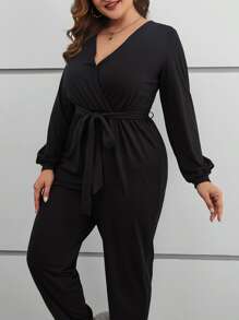 SHEIN Essnce 大碼交疊領腰帶連身褲