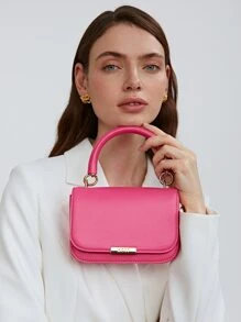 MOTF PREMIUM MINI METAL DECOR FLAP SQUARE BAG - Hot Pink - View 9