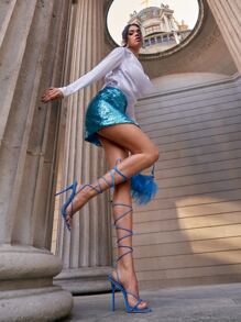 CUCCOO SZL Tie Leg Design Stiletto Heeled Strappy Sandals - Blue - View 1