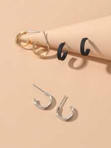 3pairs Minimalist Cuff Hoop Earrings - Multicolor - View 3