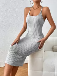 SHEIN Essnce Solid Ring Detail Cami Bodycon Dress - Light Grey - View 1