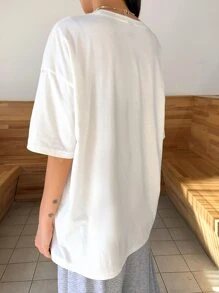 DAZY Slogan Graphic Drop Shoulder Tee - White - View 2