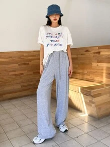 DAZY Slogan Graphic Drop Shoulder Tee - White - View 3