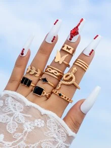 10 anillos de diseñoación de mariposa y serpiente - Amarillo Oro - Ver 1