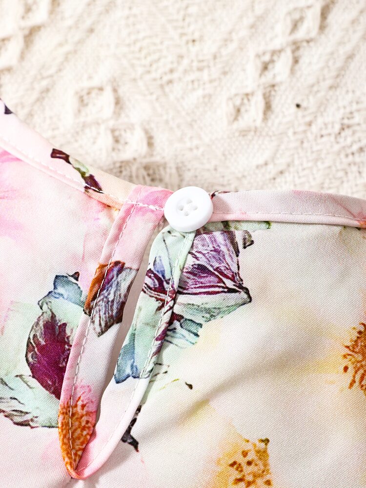SHEIN Đứa bé gái In hoa Viền Ruffle Nơ mặt trước Đầm Với băng đô - Nhiều màu - Xem 6