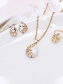 LIANDU 1 pieza con diseño de diamante de imitación Reloj cuarzo & 4 piezas Set joya - Dorado - Ver 2