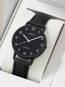 Jhui 1 pieza Reloj cuarzo de puntero redondo & 4 piezas Set joya - Negro - Ver 2