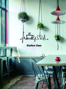1 pieza Adhesivo de pared con gráfico de café y letra, adhesivos, vinilo decorativo para decoración del hogar, artículos de decoración de primavera para refrescar tu hogar, adhesivos de decoración de ramas, regalos de cumpleaños y graduación - Negro - Ver 2