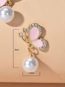 水鑽裝飾蝴蝶耳墜 - 粉色 - 查看 3