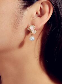 水鑽裝飾蝴蝶耳墜 - 粉色 - 查看 2