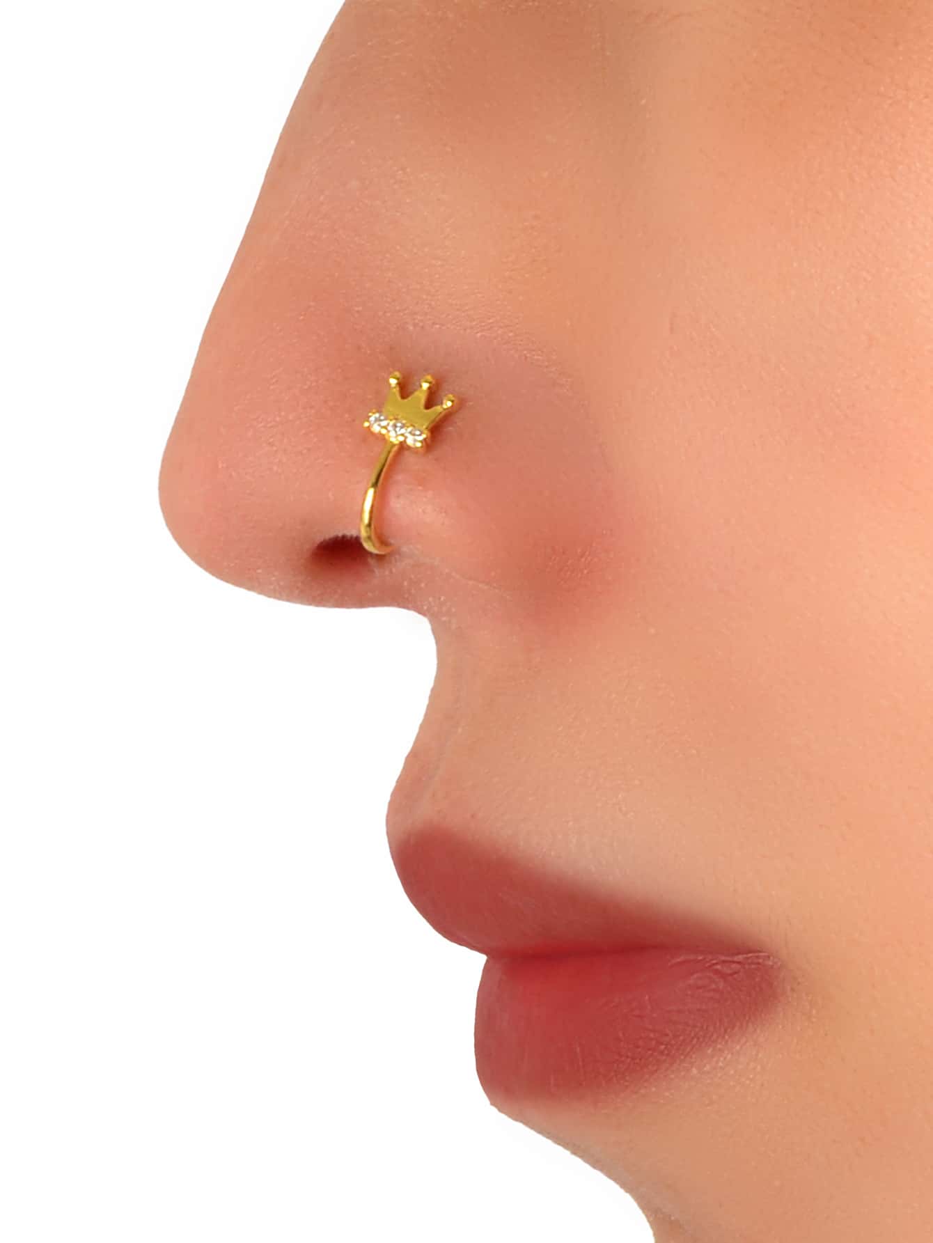 Crown Decor Nose Cuff - Yellow Gold - View 1