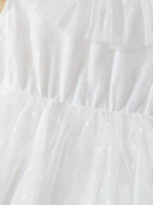 Niñas Vestido ribete con fruncido de malla bajo a capas - Blanco - Ver 3