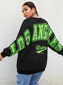 SHEIN Coolane 大碼字母圖案落肩袖運動衫