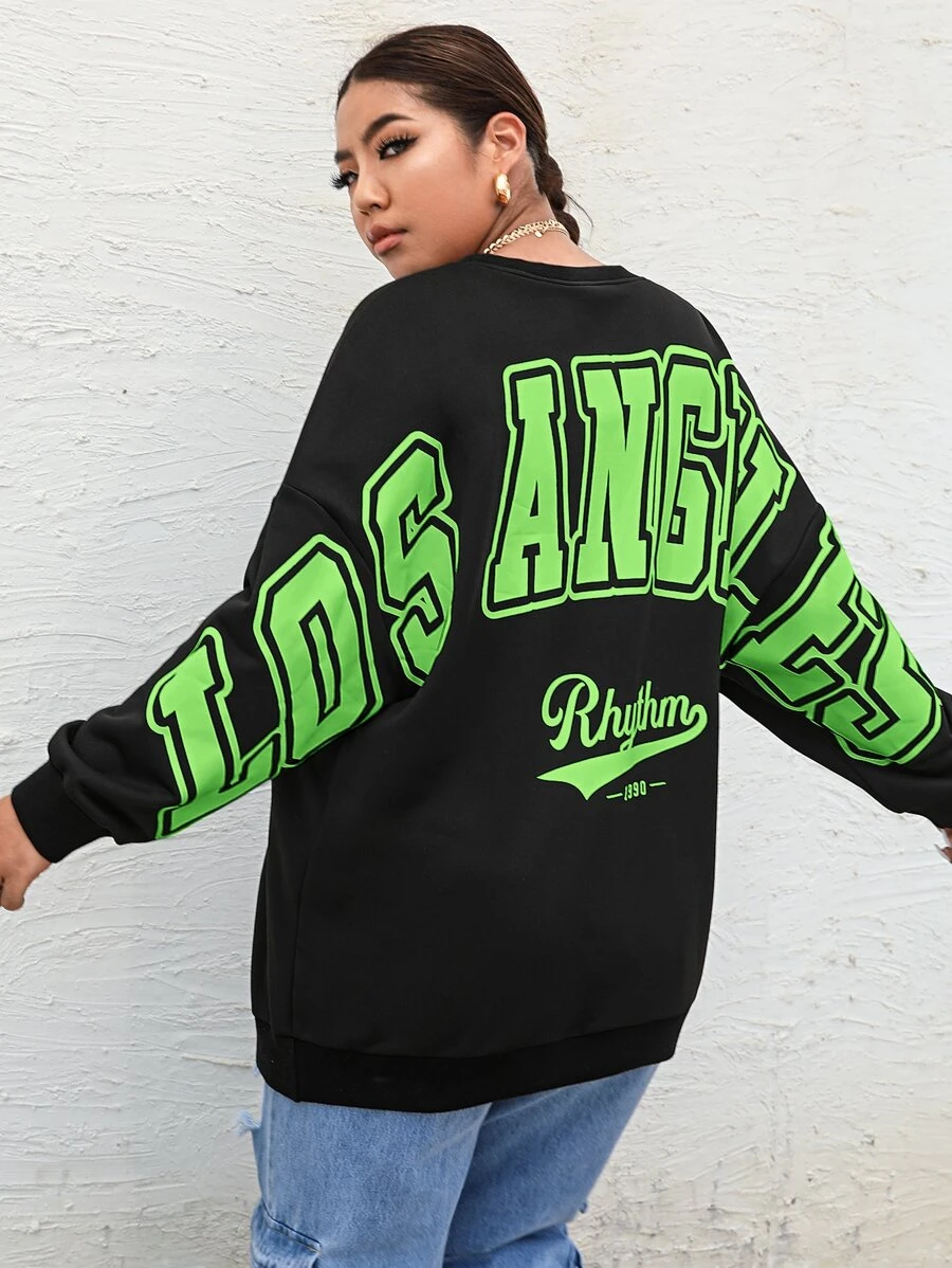 SHEIN Coolane 大碼字母圖案落肩袖運動衫