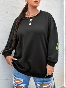 SHEIN Coolane 大碼字母圖案落肩袖運動衫