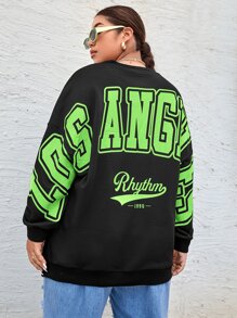 SHEIN Coolane 大碼字母圖案落肩袖運動衫