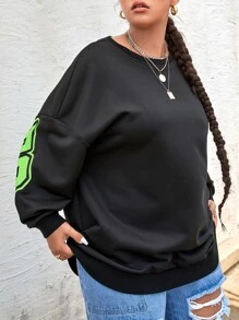 SHEIN Coolane 大碼字母圖案落肩袖運動衫