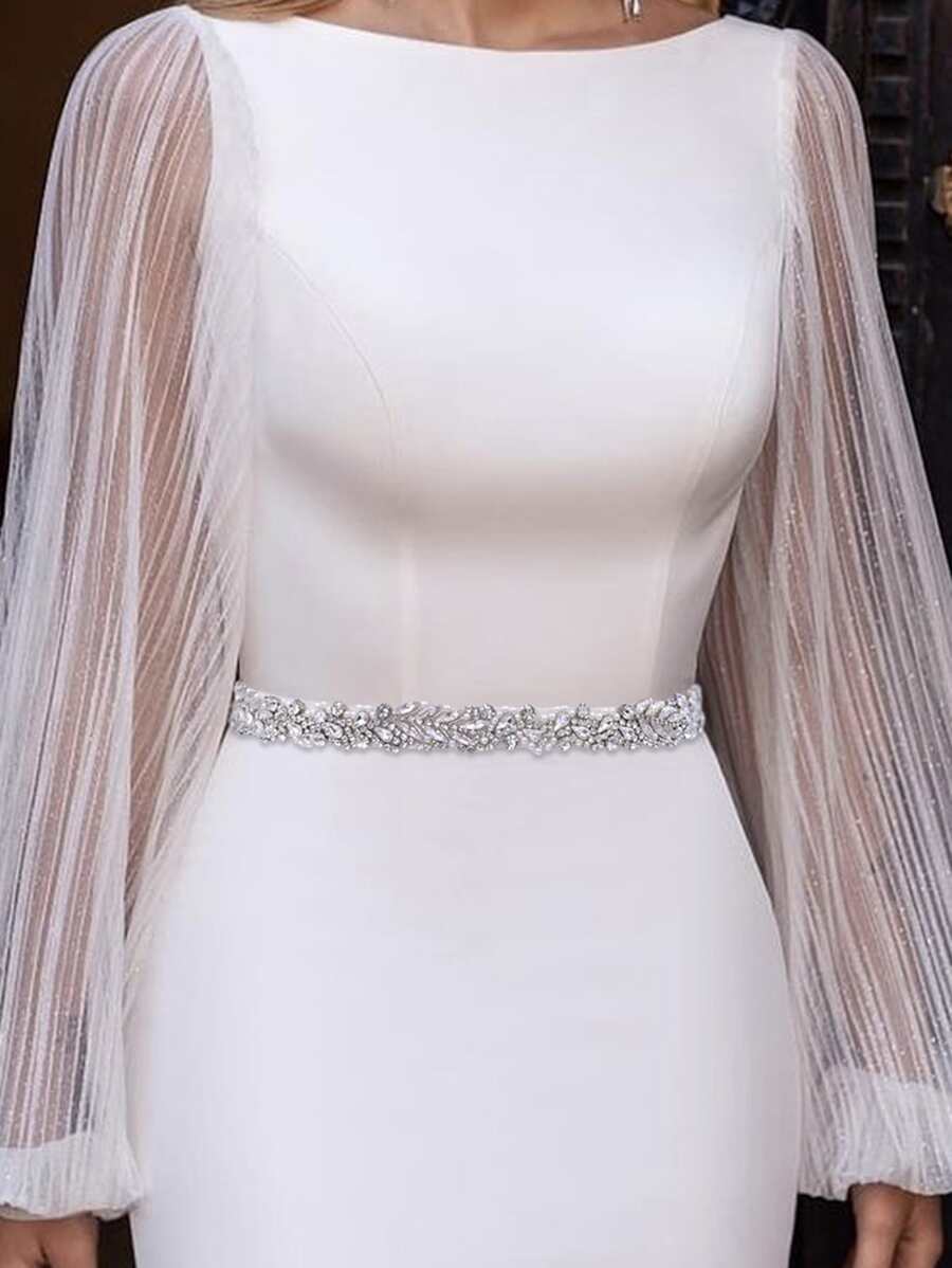 水钻和仿珍珠装饰新娘腰带情人节配饰 - 米色 - 查看 1