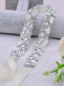 水钻和仿珍珠装饰新娘腰带情人节配饰 - 米色 - 查看 5