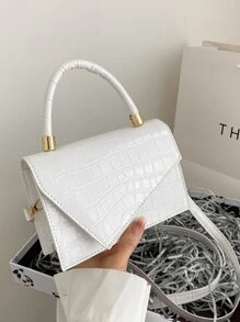 Mini Crocodile Embossed Flap Square Bag - White - View 2