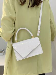 Mini Crocodile Embossed Flap Square Bag - White - View 8