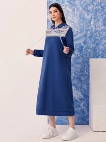 Mulvari Quần áo thể thao nữ Dây kéo Hình học Giải trí - Màu xanh lam - Xem 3