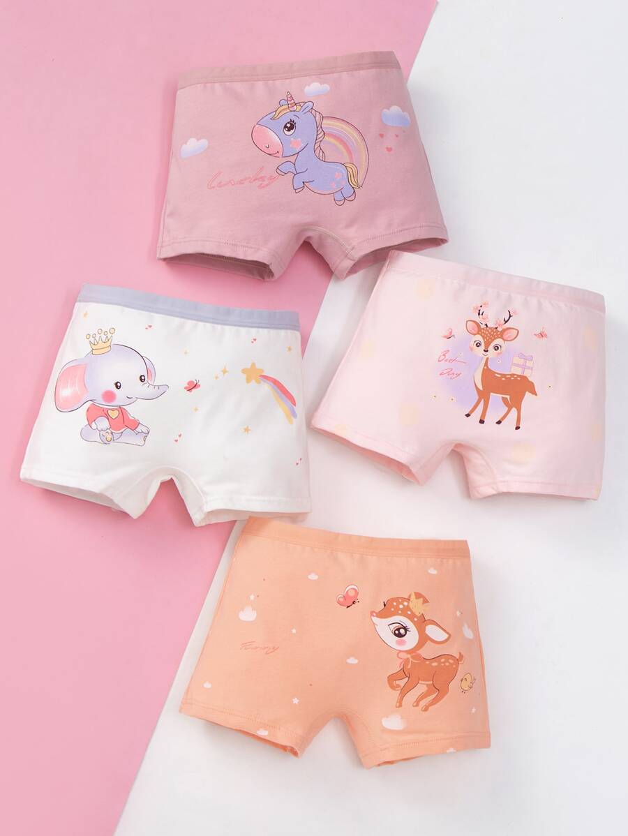 Young Girl 4pcs Cartoon Graphic Shortie Brief - Multicolor - View 1