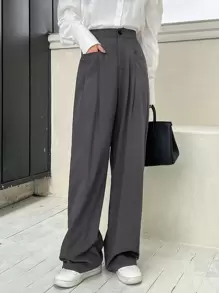 DAZY Fold Pleated Wide Leg Trousers - Dark Grey - View 5