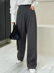 DAZY Fold Pleated Wide Leg Trousers - Dark Grey - View 8