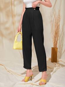 Mulvari Solid Paperbag Waist Trousers - Black - View 1