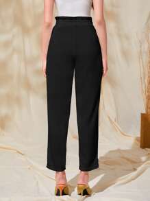 Mulvari Solid Paperbag Waist Trousers - Black - View 2