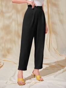 Mulvari Solid Paperbag Waist Trousers - Black - View 3