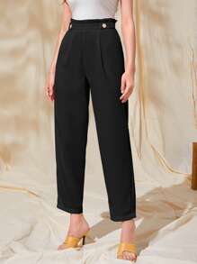 Mulvari Solid Paperbag Waist Trousers - Black - View 5