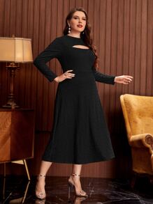 Modelyn Plus Cut Out Front Mock Neck Dress Without Belt - Black - View 3