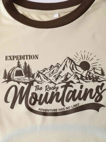 SHEIN EZwear Mountain And Slogan Graphic Contrast Binding Crop Tee - Apricot - View 5