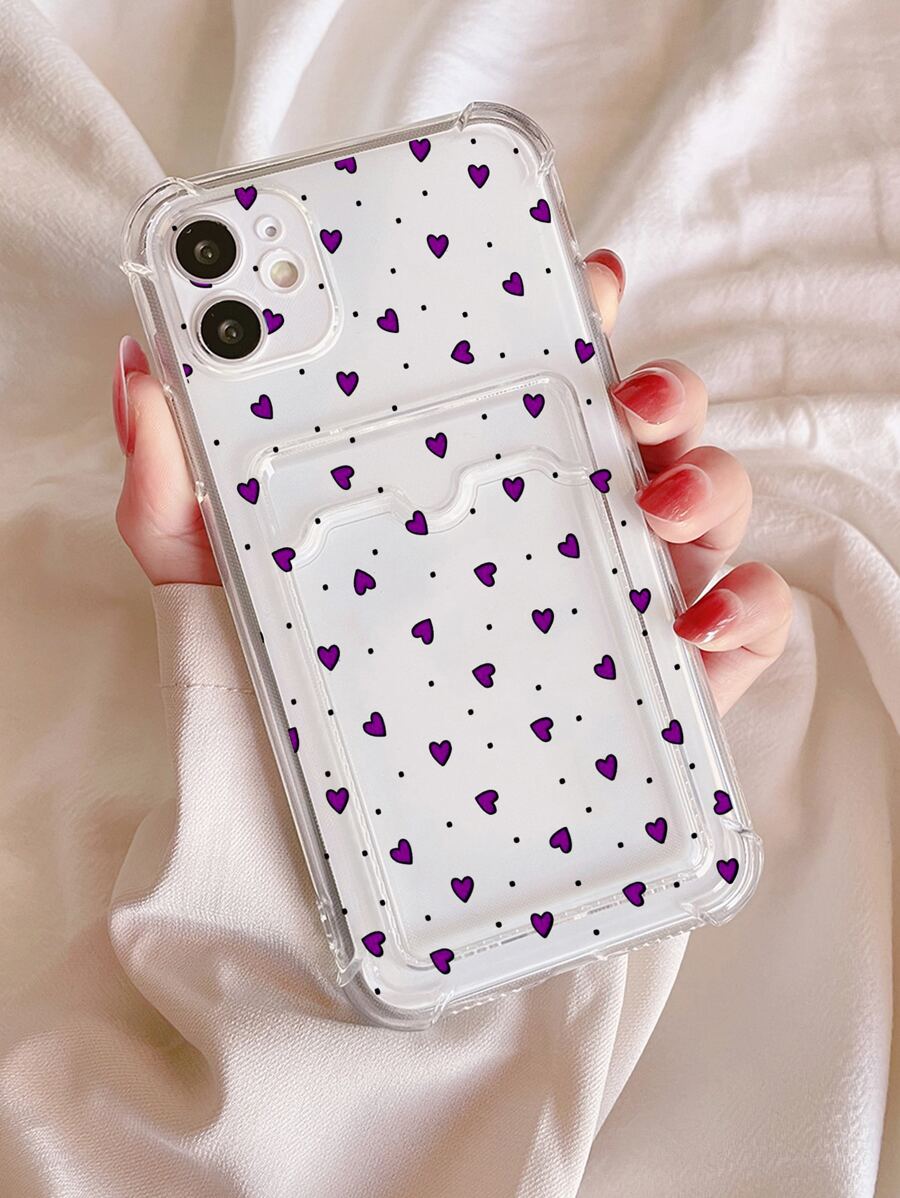 Funda de teléfono con ranura para tarjeta y diseño de corazón, versión internacional, no la versión nacional - Multicolor - Ver 1