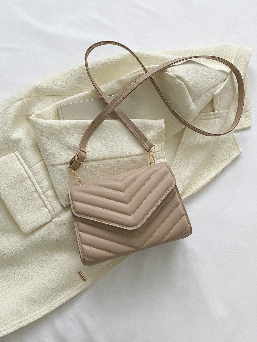 Mini Chevron Quilted Flap Square Bag - Khaki - View 1