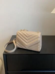 Mini Chevron Quilted Flap Square Bag - Khaki - View 2