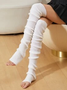Solid Stirrup Leg Warmers - White - View 6