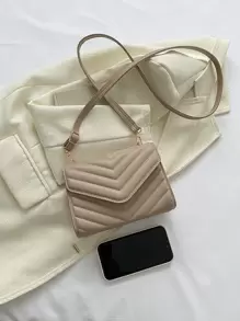 Mini Chevron Quilted Flap Square Bag - Khaki - View 4