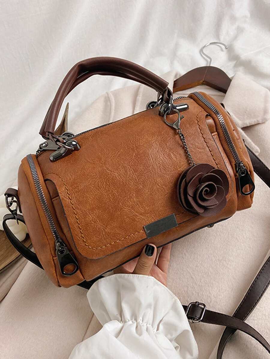 Khóa kim loại Đập nhẹ Túi Boston Với Đồ trang trí hoa Nhẹ Nylon Túi thắt lưng Cho du lịch ,  chạy , Đi bộ du lịch - Dây đeo có thể điều chỉnh Và Nhỏ bé Eo Túi đựng - màu nâu - Xem 1