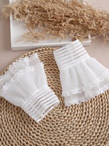 Lace Trim Fake Cuffs - White - View 1