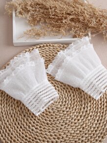 Lace Trim Fake Cuffs - White - View 2
