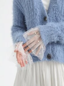 對女蕾絲仿袖，裝潢保暖，適合秋冬 - 白色 - 查看 3